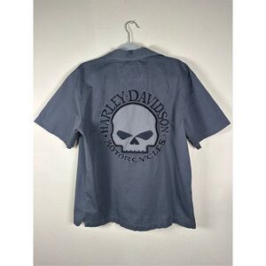 Harley Davidson Willie G Skull Gray Garage Mechanic Biker Button Down Shirt Sz M